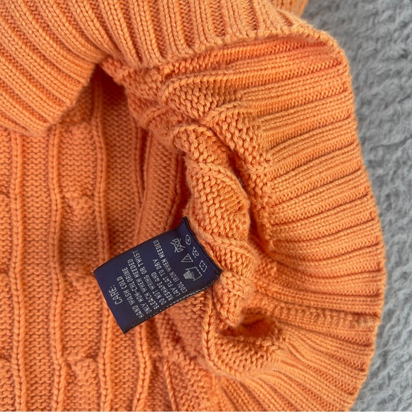 Ralph Lauren Sport Sweater Womens Medium Orange Cable Knit Pullover Cotton Pony - Picture 8 of 9